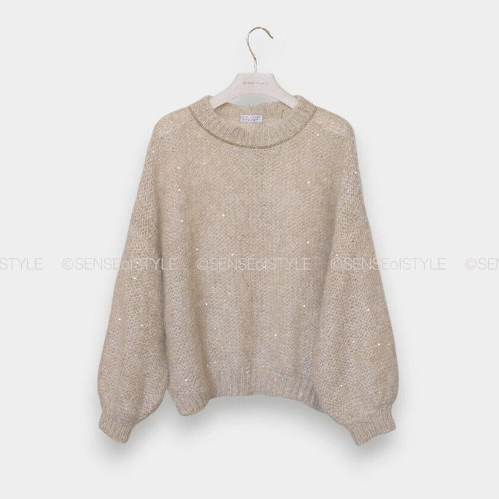 Brunello Cucinelli Sweater Handknitted Oversized Sparkling Sequins Monili size S